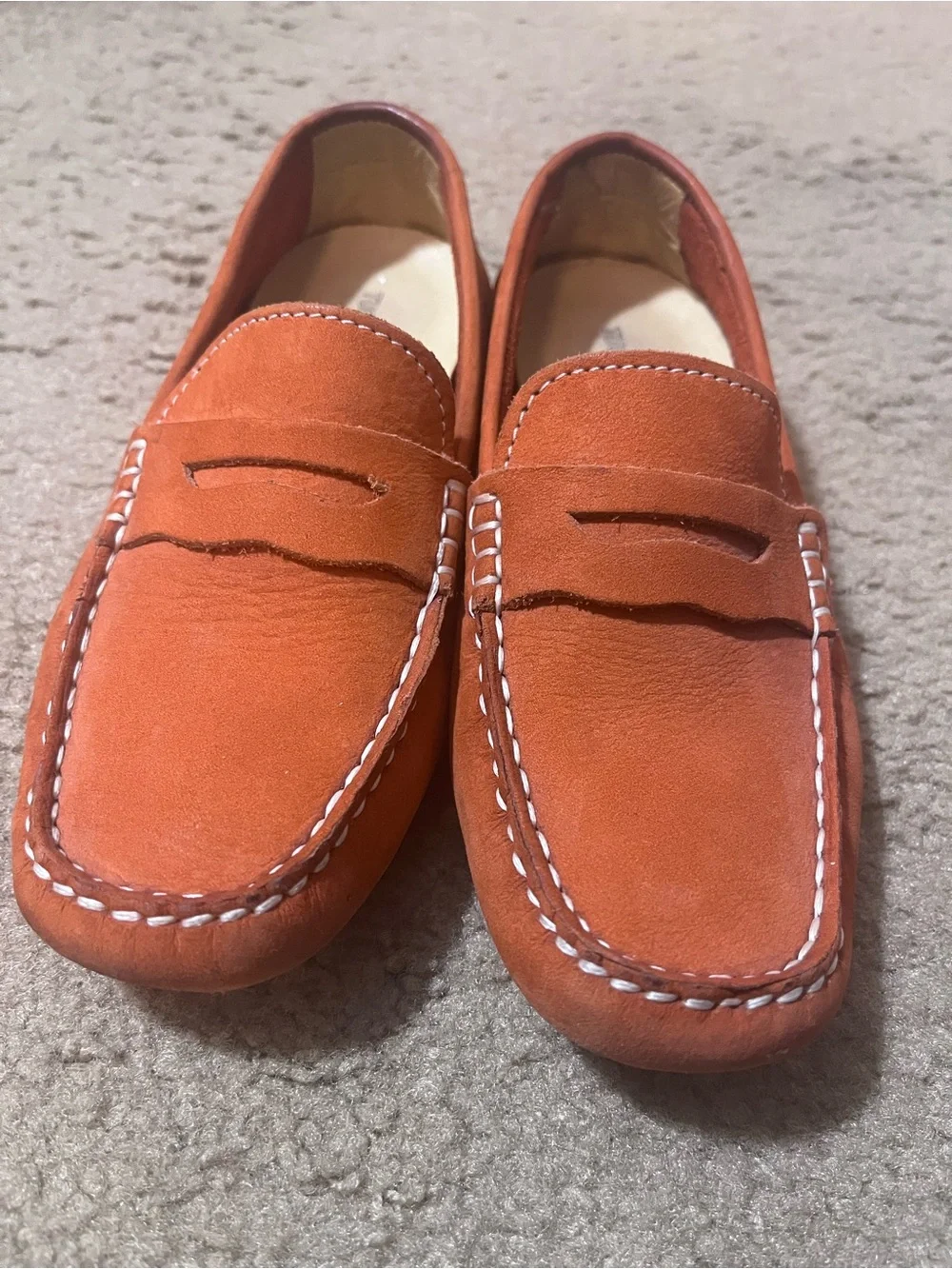 Tucker + Tate Orange Suede Penny Loafers with White Stitching